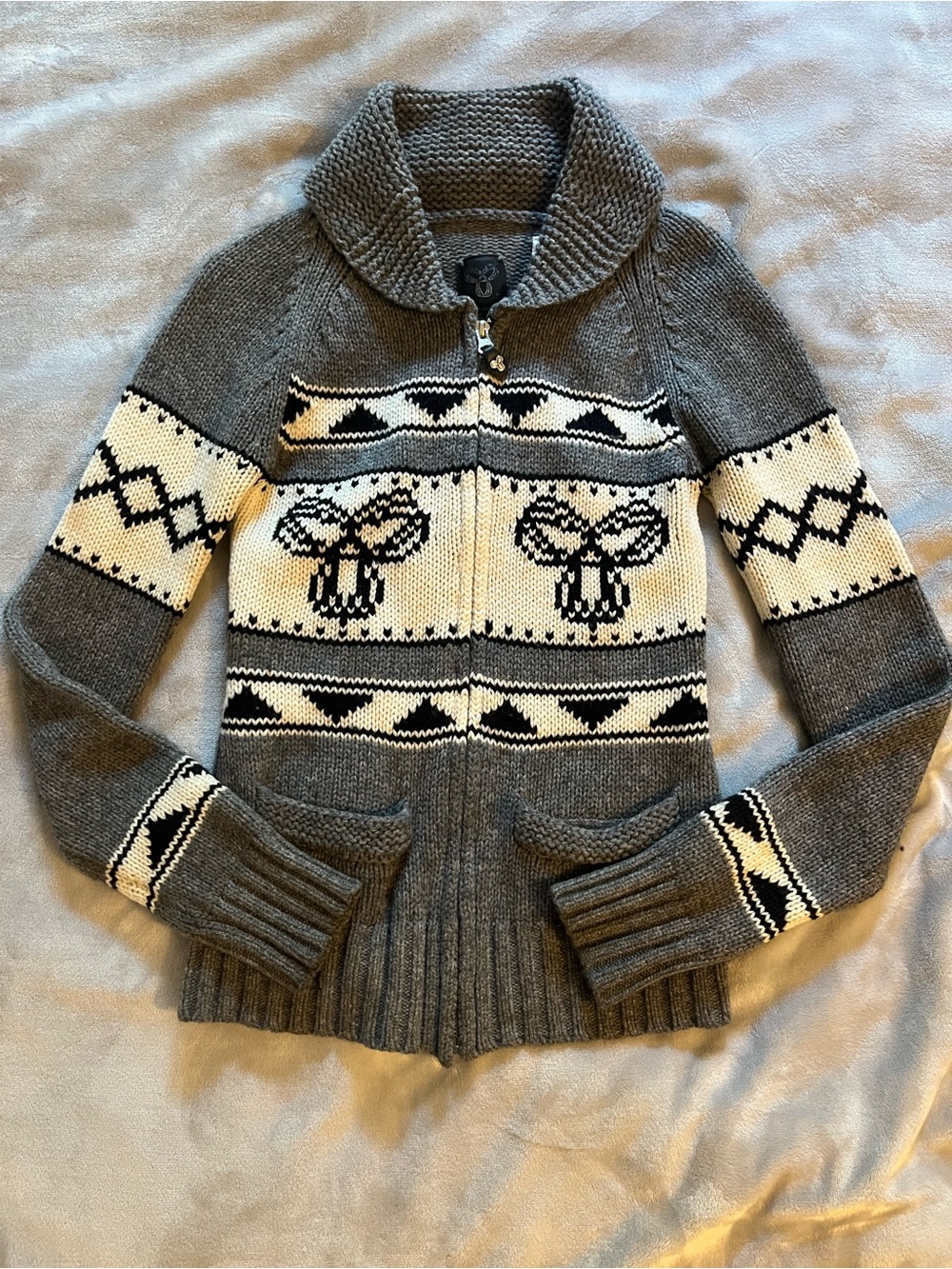 2000s TNA Grey Lambswool Cowichan Zip Cardigan